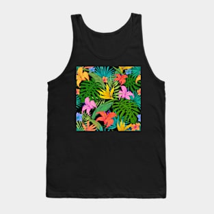 Tropical Floral & Leaves Bright Botanical Pattern Tank Top